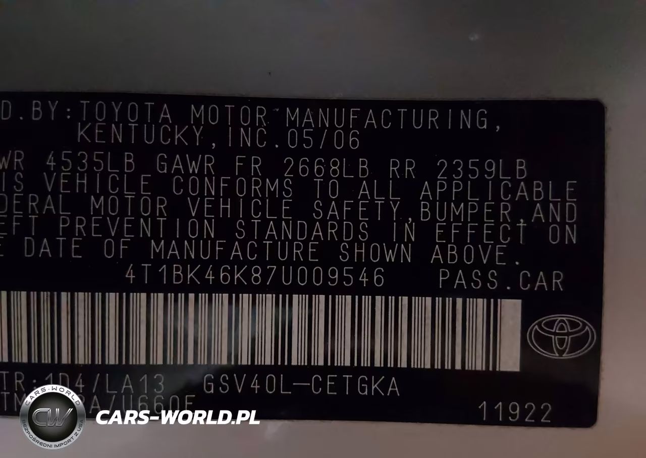 2007 Toyota Camry Xle V6 VIN:4T1BK46K87U009546 - 9