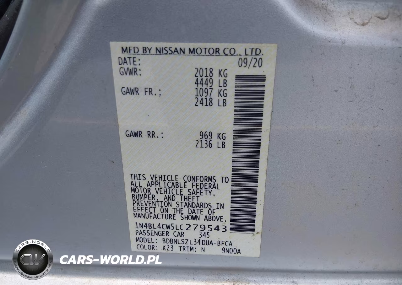 2020 Nissan Altima Sr Intelligent Awd VIN:1N4BL4CW5LC279543 - 9