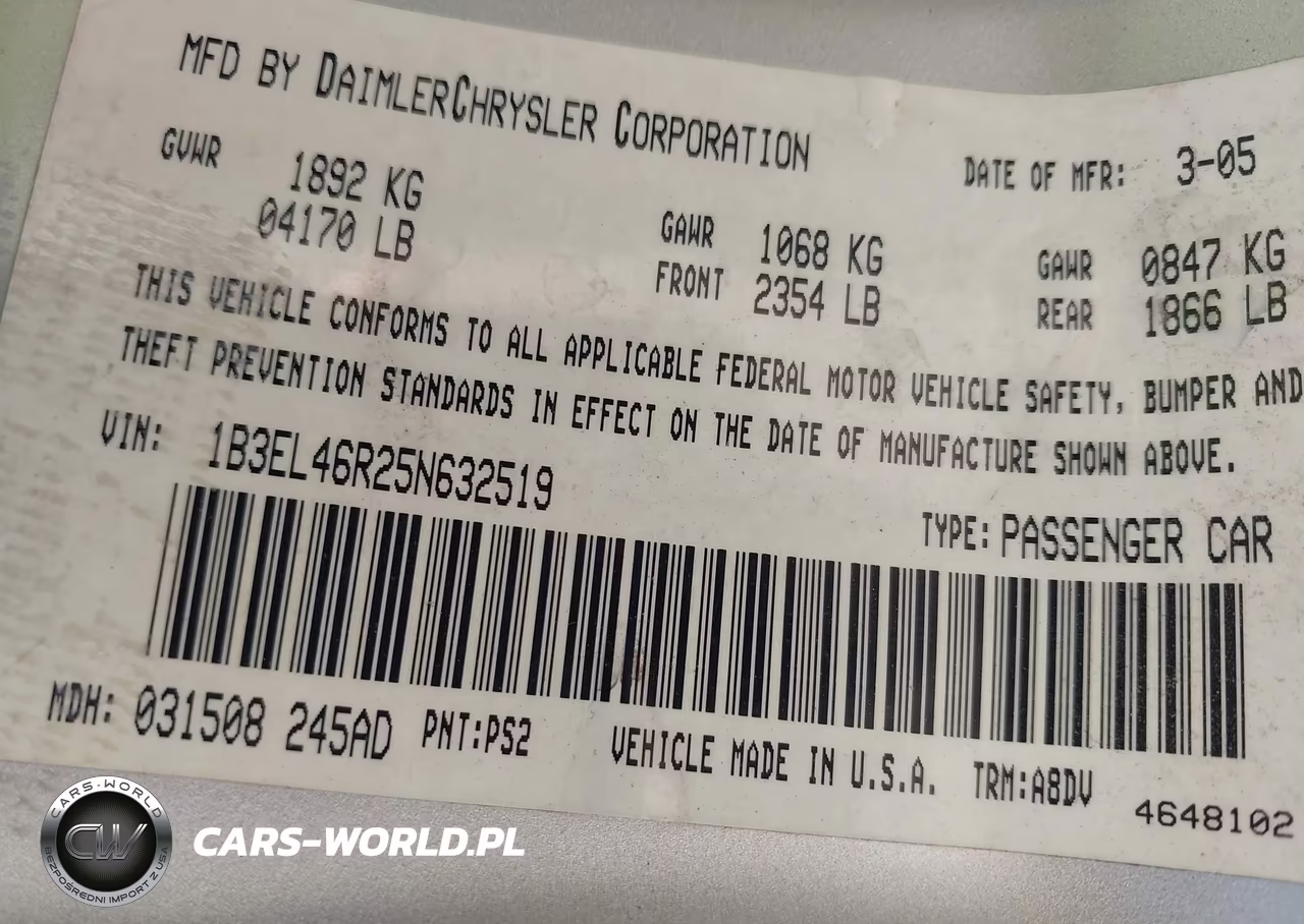 2005 Dodge Stratus Sxt VIN:1B3EL46R25N632519 - 9