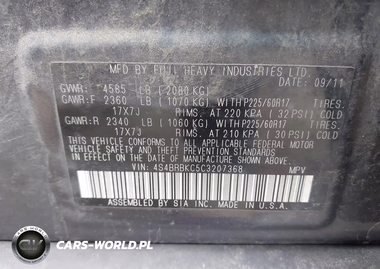 2012 Subaru Outback 2.5I Limited VIN:4S4BRBKC5C3207368 - 9