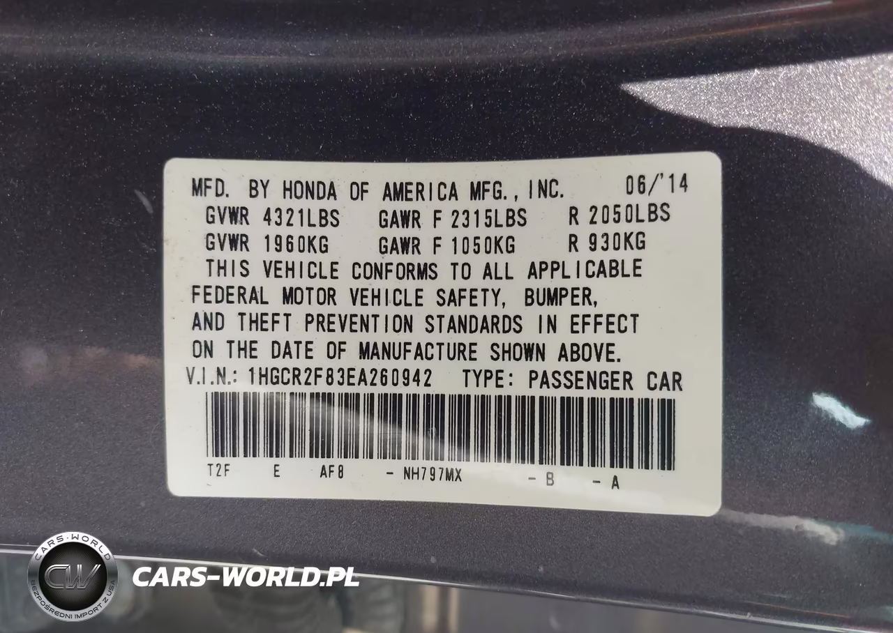 2014 Honda Accord Ex-L VIN:1HGCR2F83EA260942 - 9