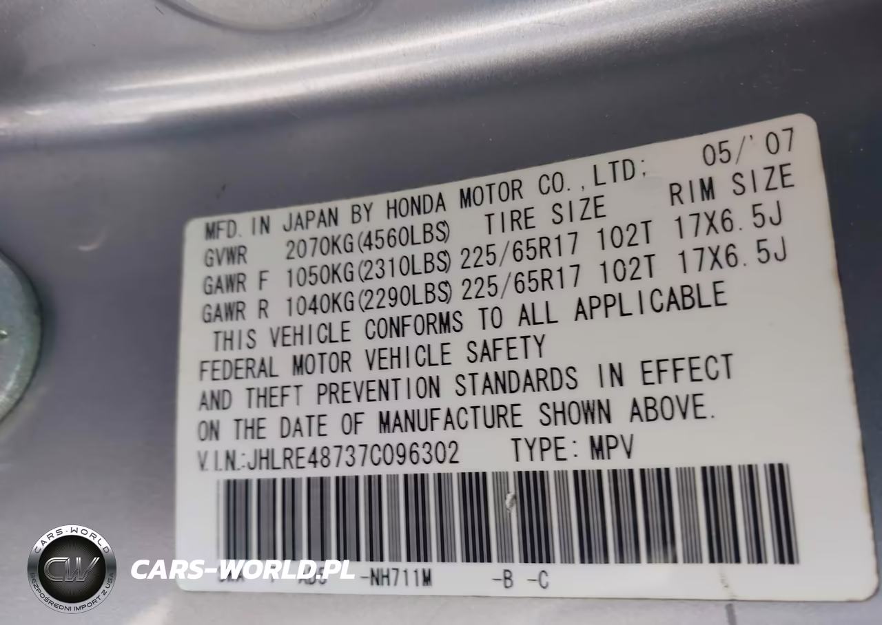 2007 Honda Cr-V Ex-L VIN:JHLRE48737C096302 - 9