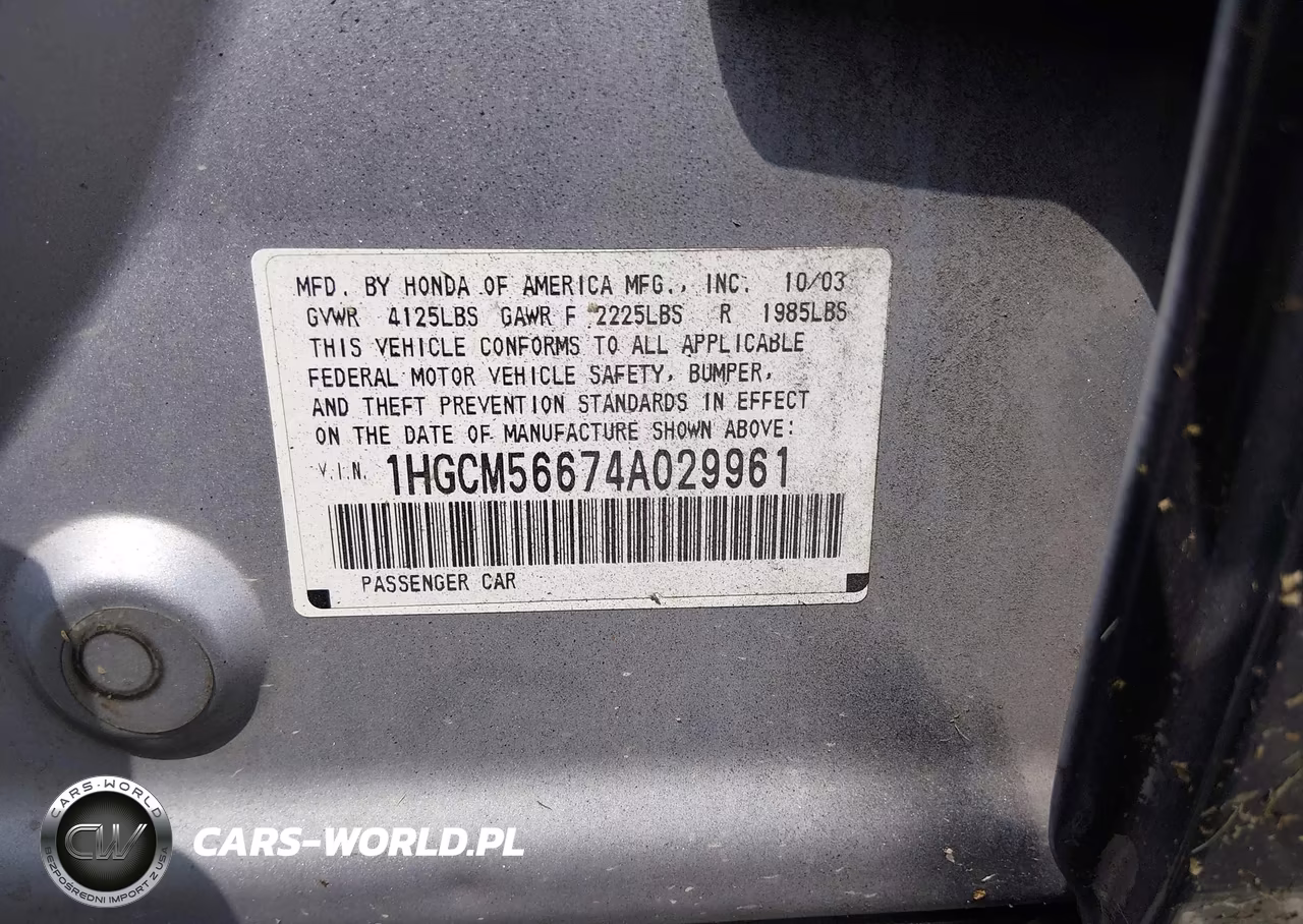 2004 Honda Accord 2.4 Ex VIN:1HGCM56674A029961 - 9