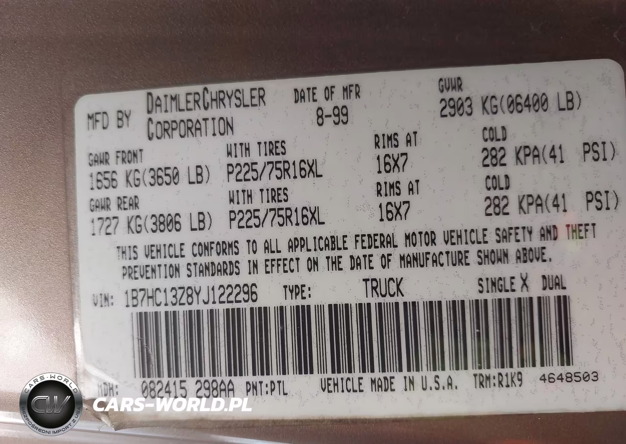 2000 Dodge Ram 1500 St VIN:1B7HC13Z8YJ122296 - 9