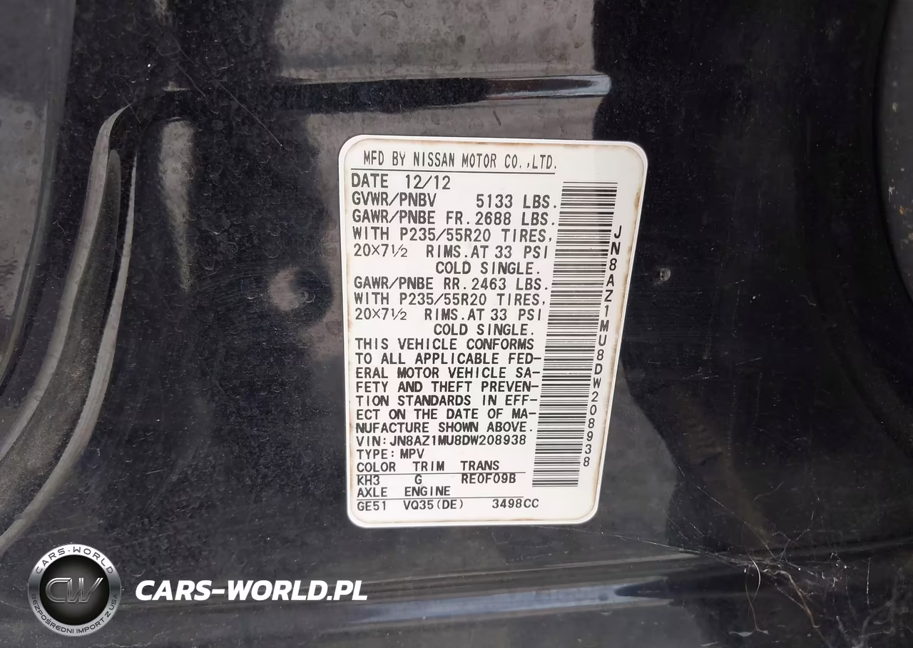 2013 Nissan Murano Le VIN:JN8AZ1MU8DW208938 - 9