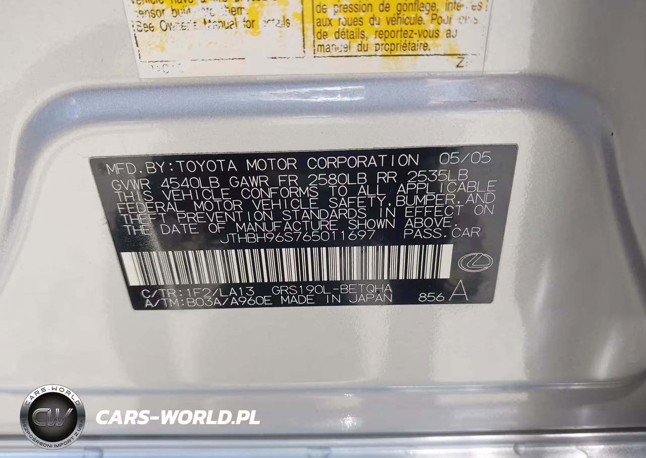 2006 Lexus Gs 300 VIN:JTHBH96S765011697 - 9
