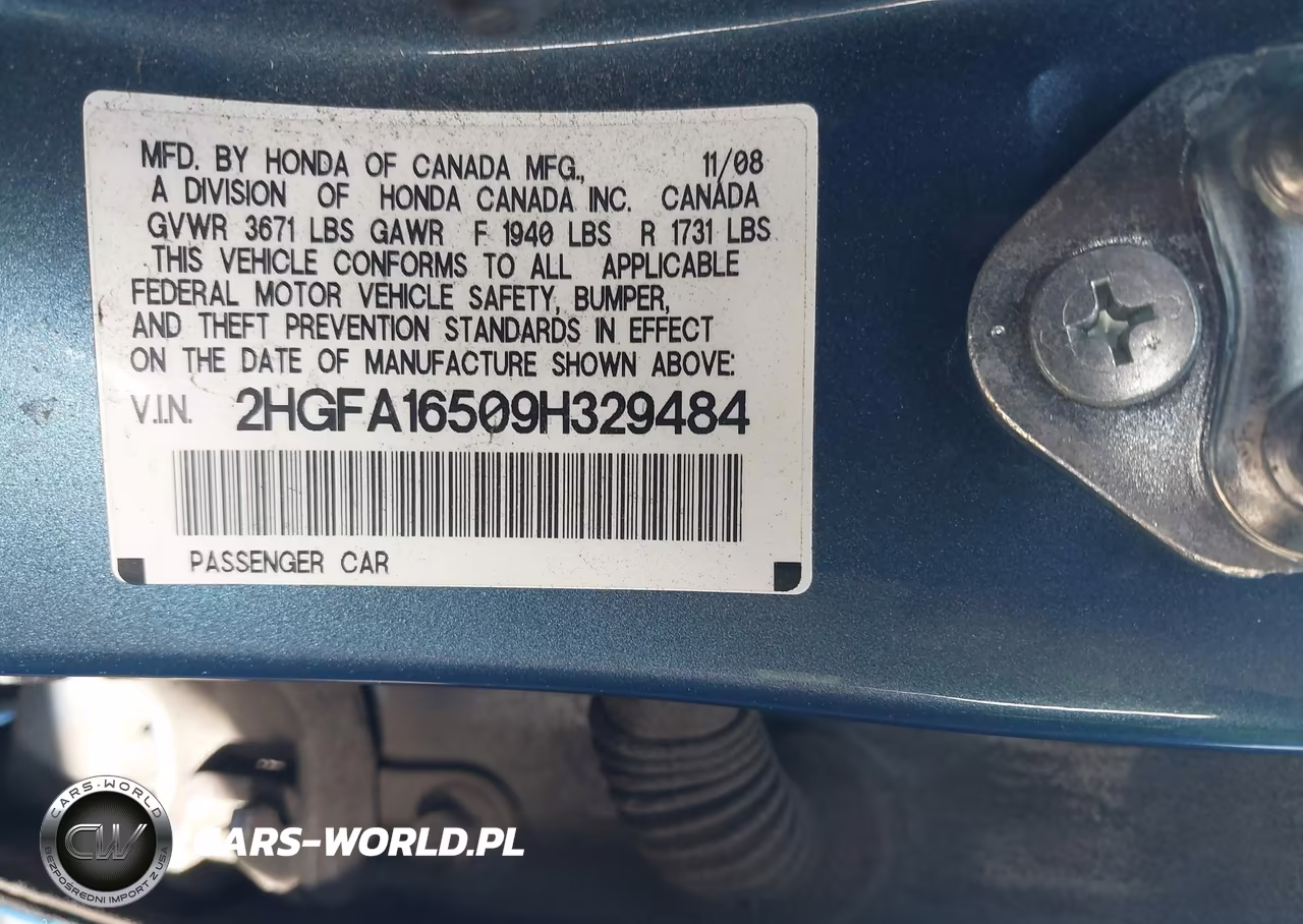 2009 Honda Civic Lx VIN:2HGFA16509H329484 - 9