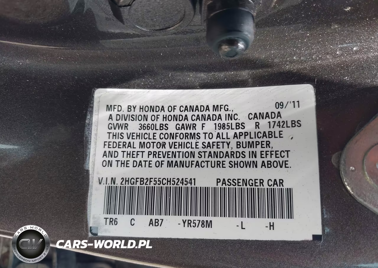 2012 HONDA CIVIC LX VIN:2HGFB2F55CH524541 - 9