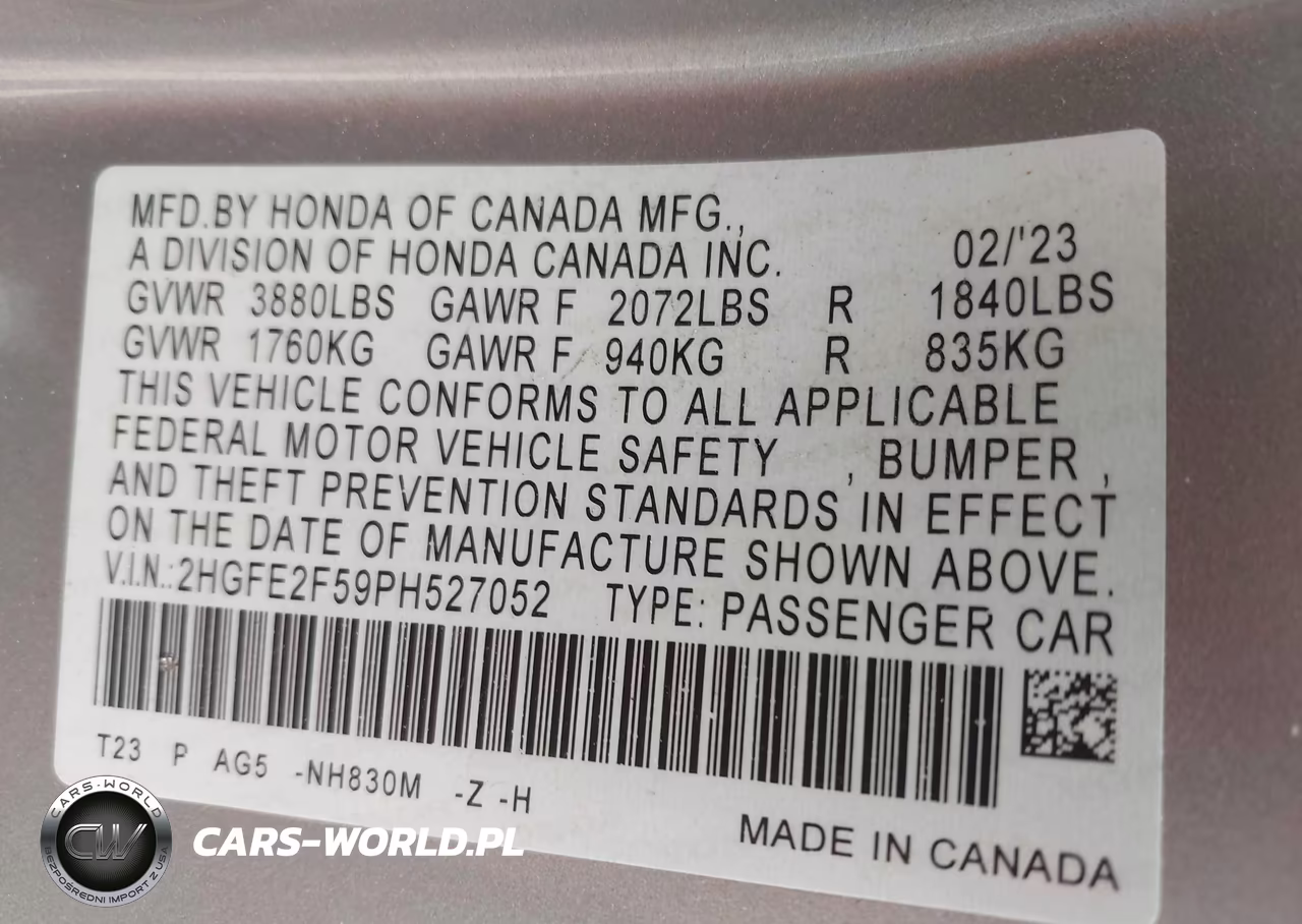 2023 Honda Civic Sport VIN:2HGFE2F59PH527052 - 9