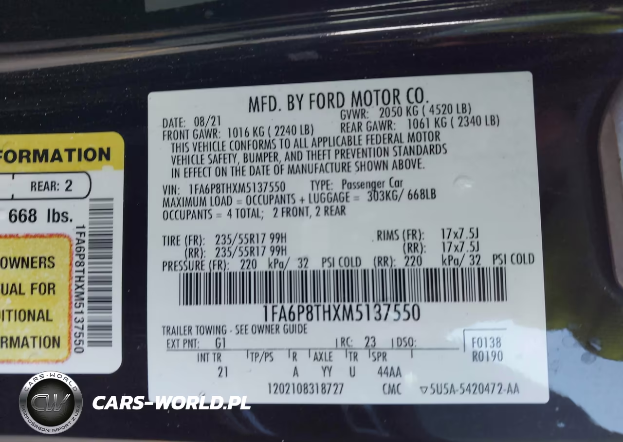 2021 Ford Mustang Ecoboost Fastback VIN:1FA6P8THXM5137550 - 9