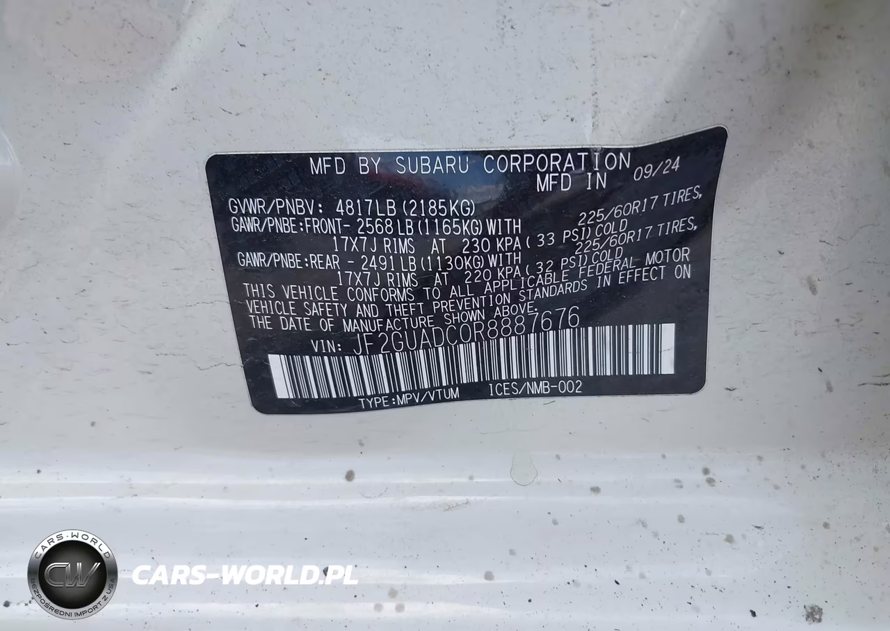 2024 Subaru Crosstrek Premium VIN:JF2GUADC0R8887676 - 9