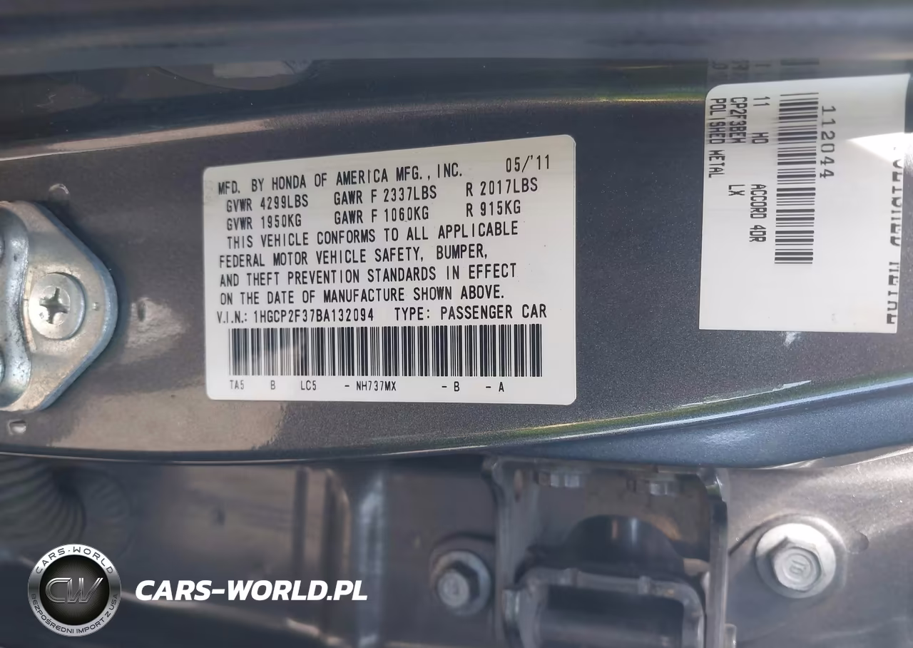 2011 Honda Accord 2.4 Lx VIN:1HGCP2F37BA132094 - 9
