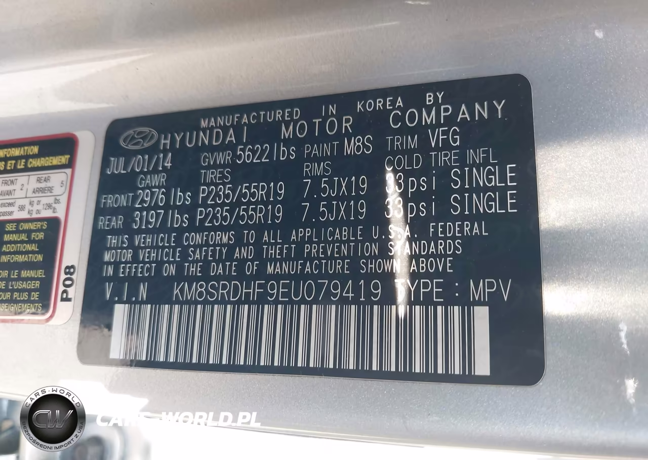 2014 Hyundai Santa Fe Gls VIN:KM8SRDHF9EU079419 - 9