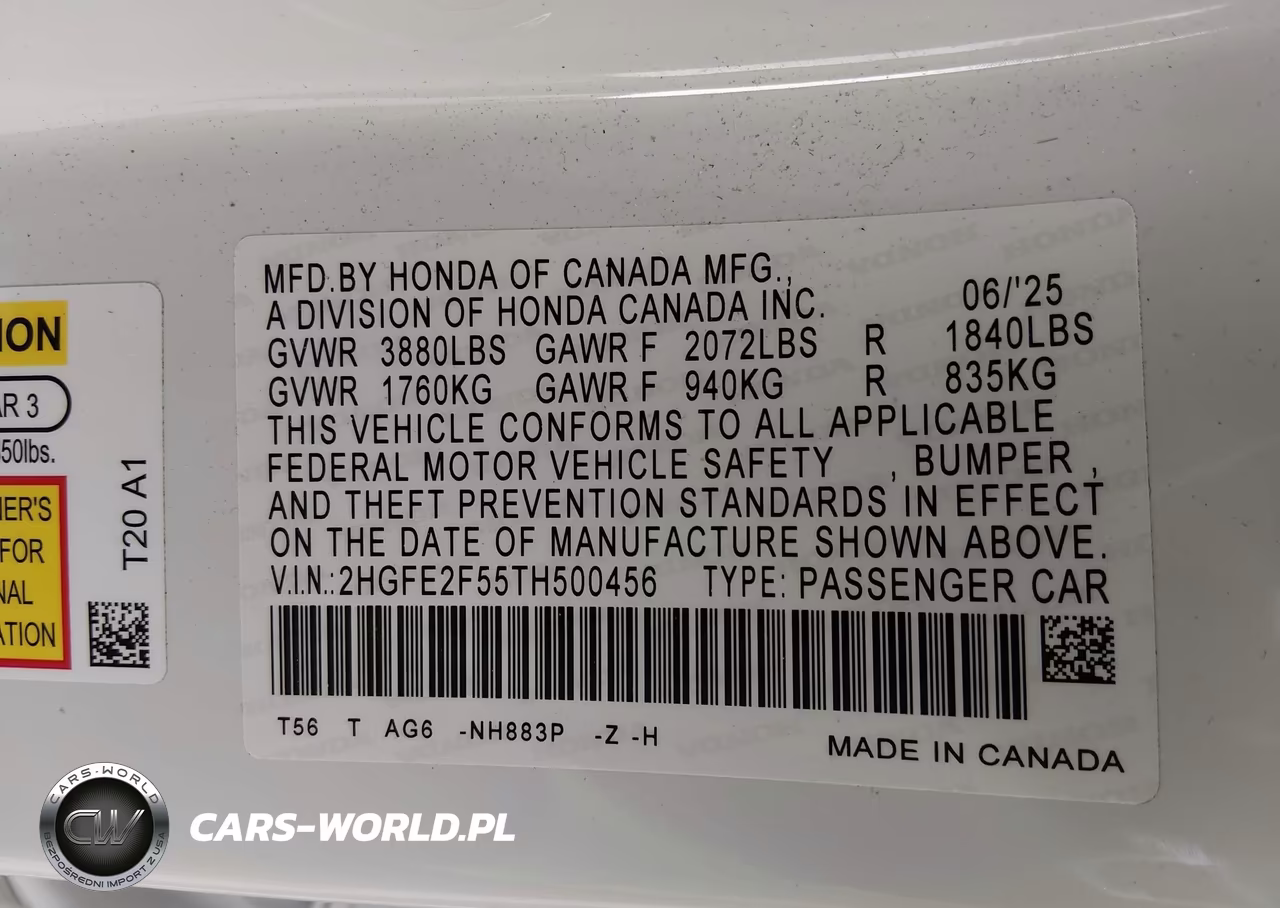 2026 Honda Civic Sport VIN:2HGFE2F55TH500456 - 6