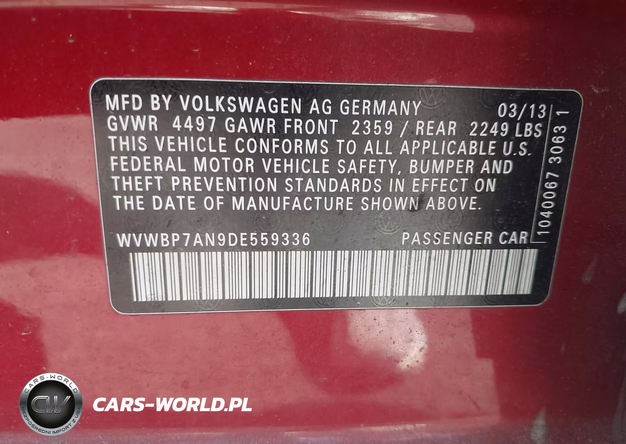 2013 Volkswagen Cc 2.0T Sport VIN:WVWBP7AN9DE559336 - 9