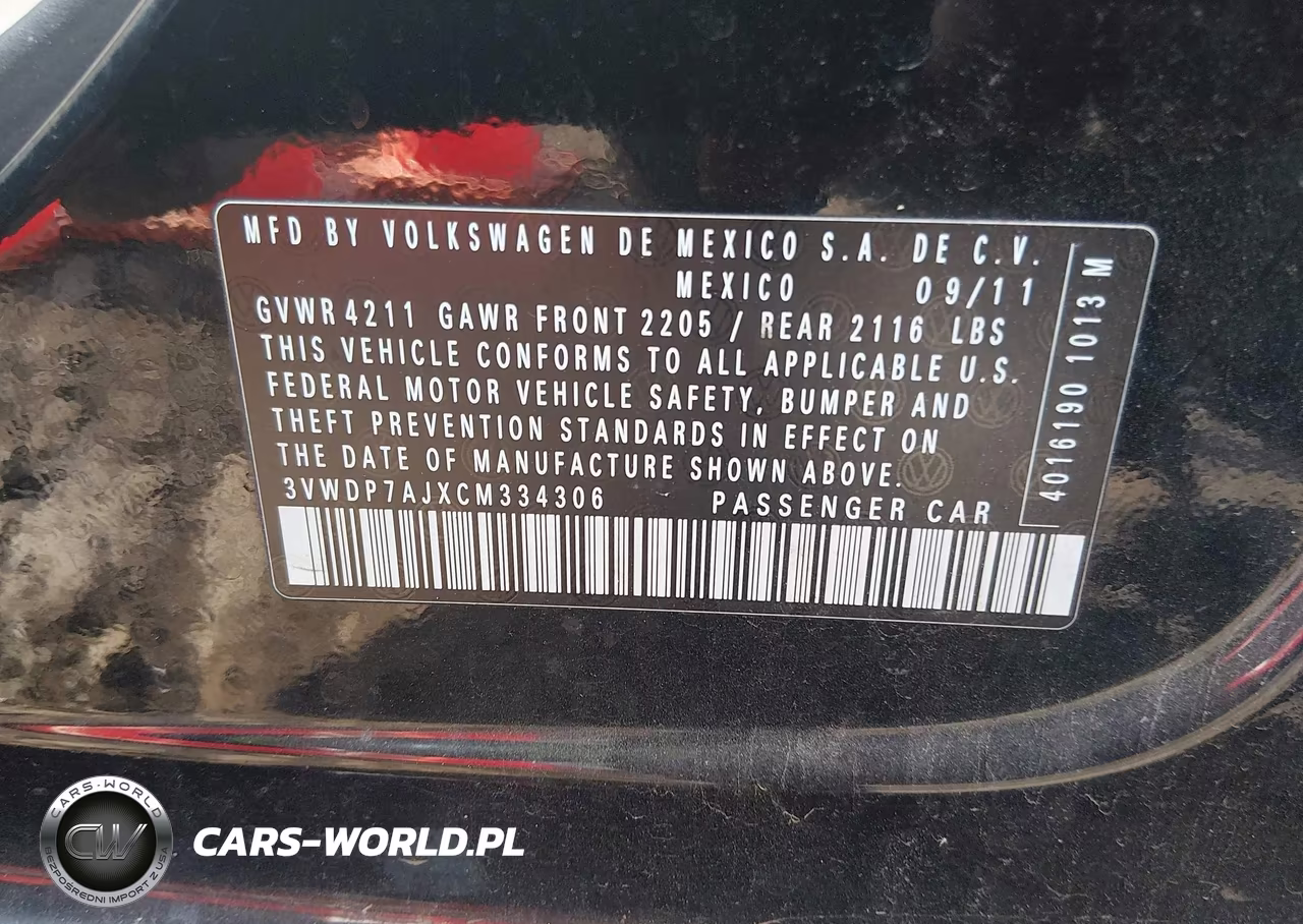 2012 Volkswagen Jetta 2.5L Se VIN:3VWDP7AJXCM334306 - 9