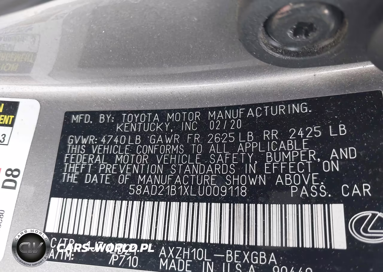 2020 Lexus Es 300H VIN:58AD21B1XLU009118 - 9