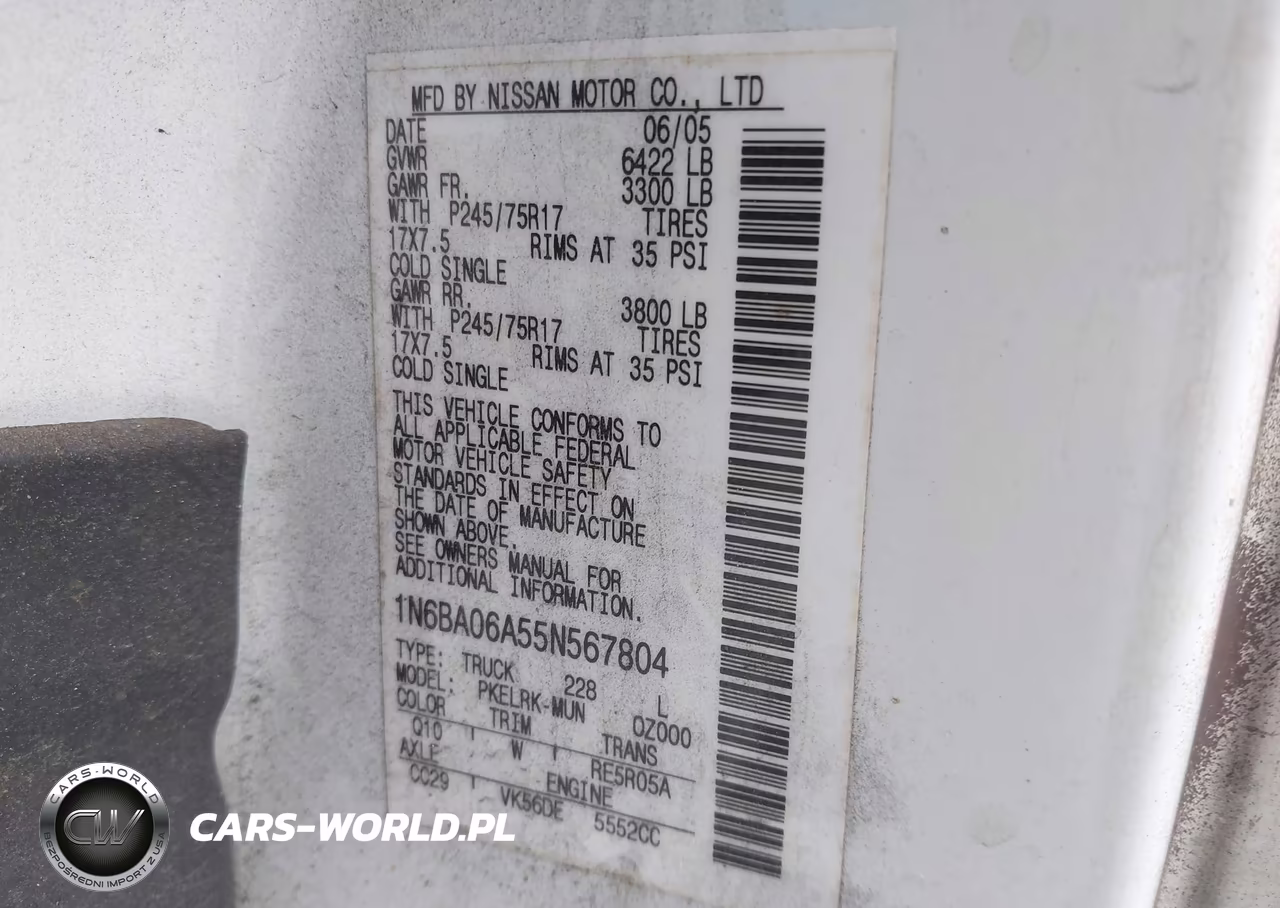 2005 Nissan Titan Xe VIN:1N6BA06A55N567804 - 9