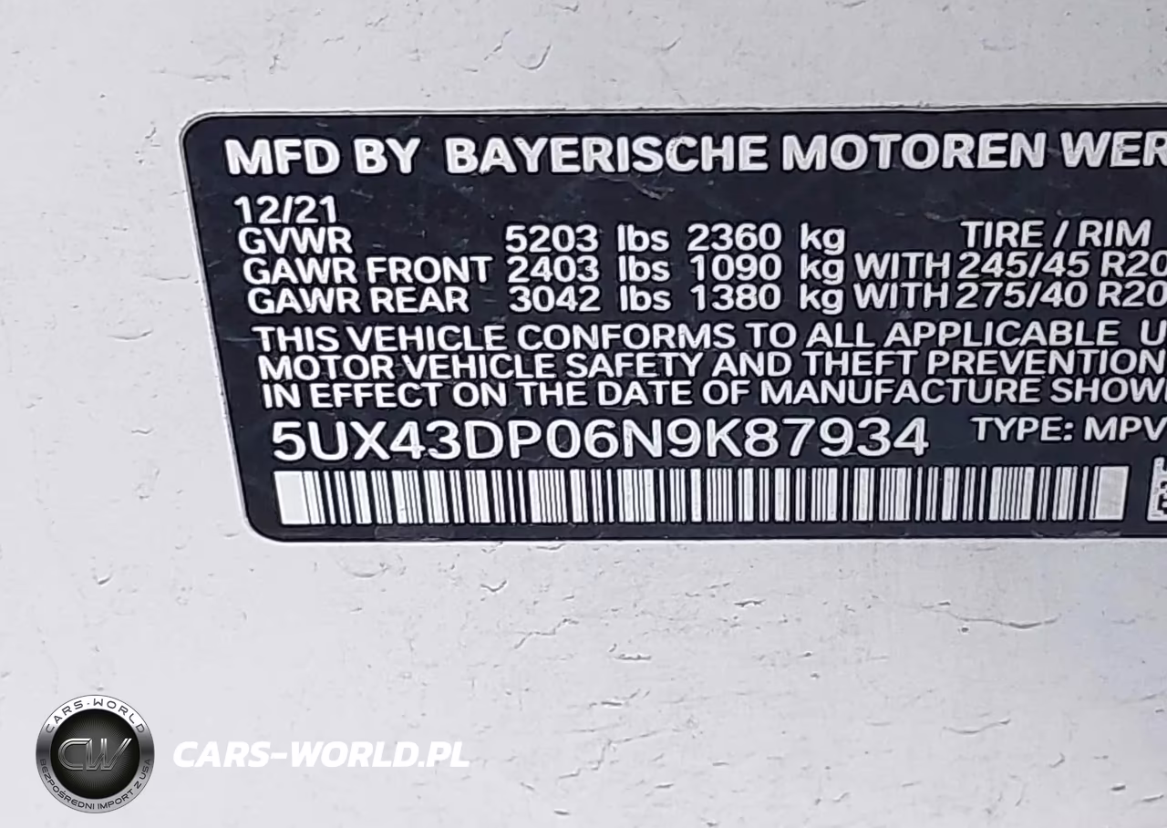 2022 BMW X3 Sdrive30I VIN:5UX43DP06N9K87934 - 9