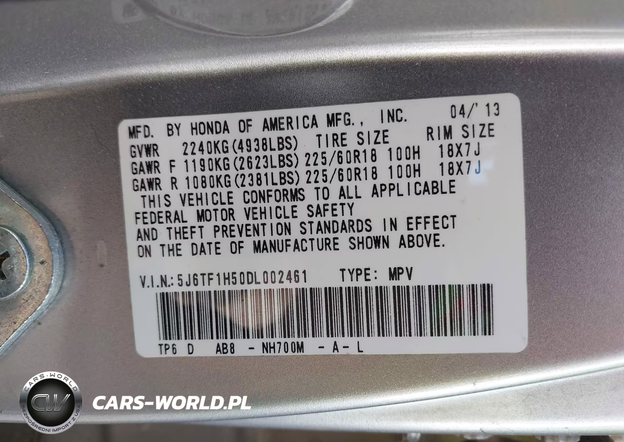 2013 Honda Crosstour Ex-L V6 VIN:5J6TF1H50DL002461 - 9