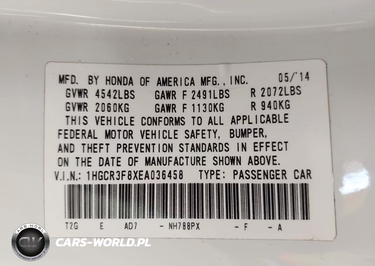 2014 Honda Accord Ex-L V-6 VIN:1HGCR3F8XEA036458 - 9
