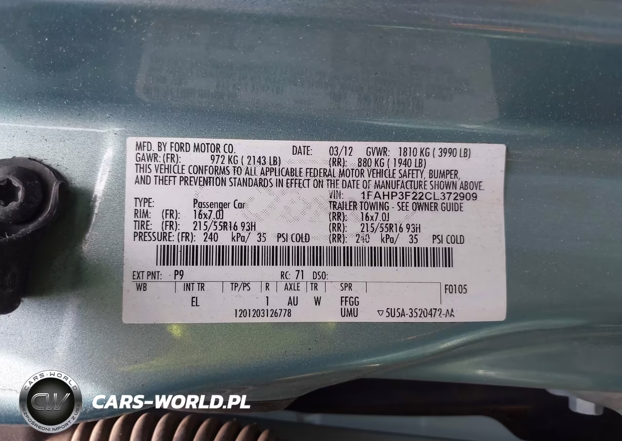 2012 Ford Focus Se VIN:1FAHP3F22CL372909 - 9