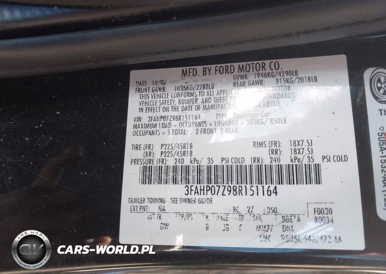 2008 Ford Fusion Se VIN:3FAHP07Z98R151164 - 9