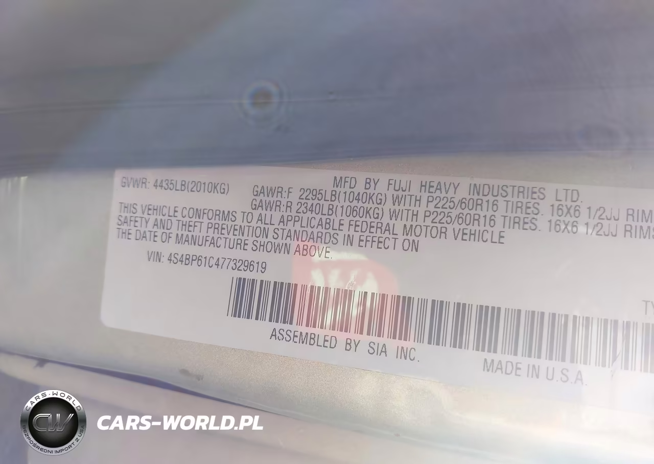 2007 Subaru Outback 2.5I Basic VIN:4S4BP61C477329619 - 9