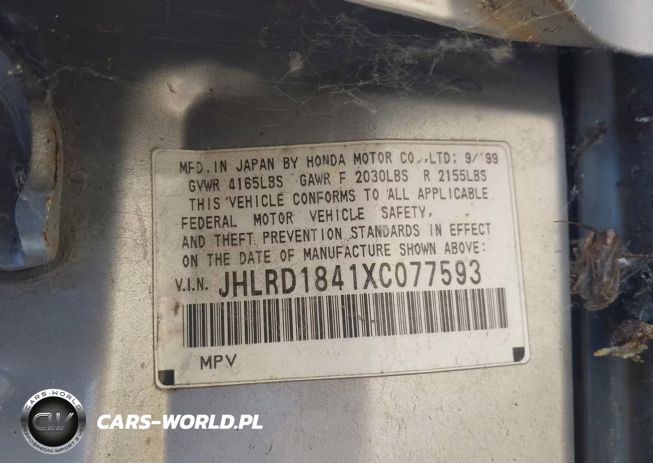 1999 Honda Cr-V Lx VIN:JHLRD1841XC077593 - 9
