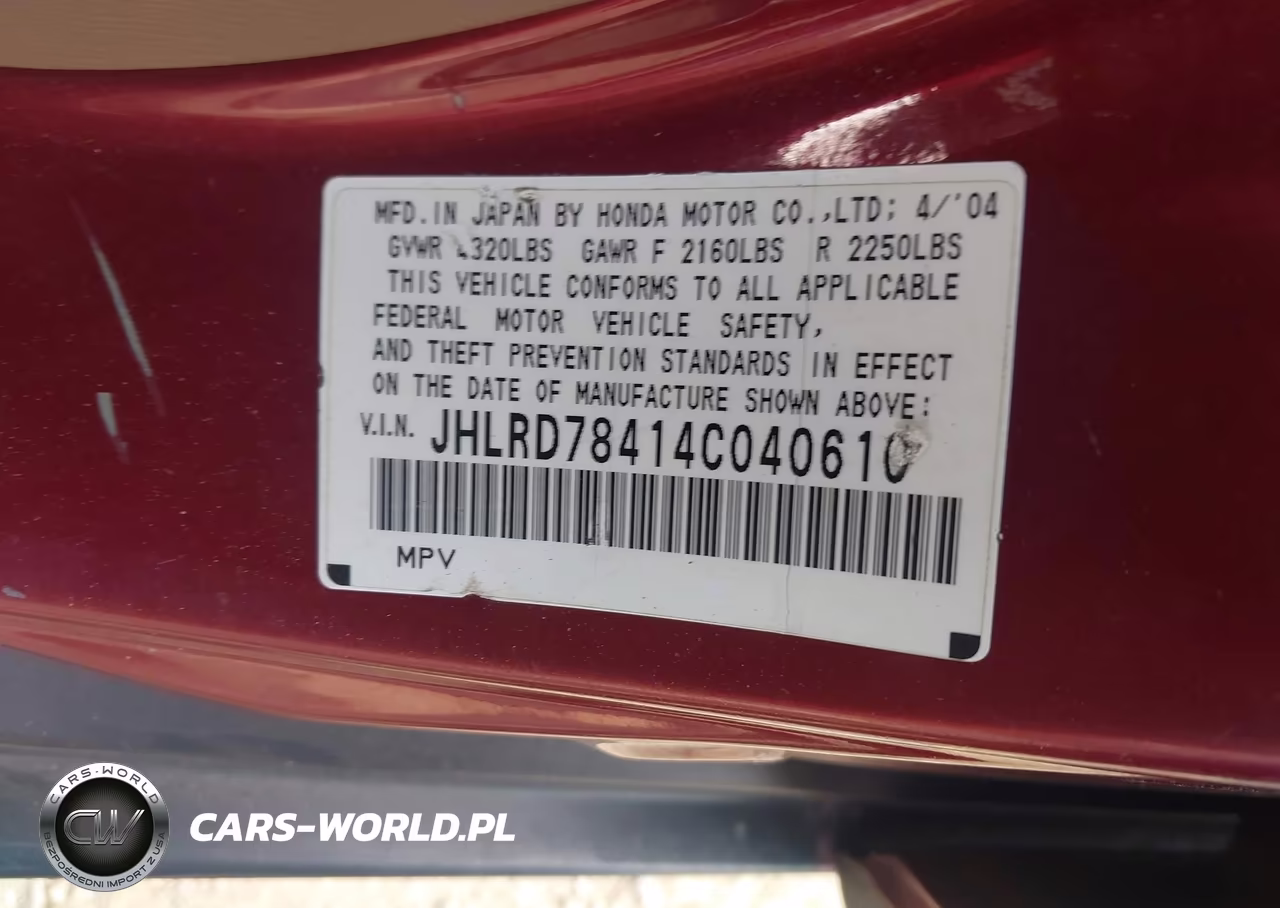 2004 Honda Cr-V Lx VIN:JHLRD78414C040610 - 9