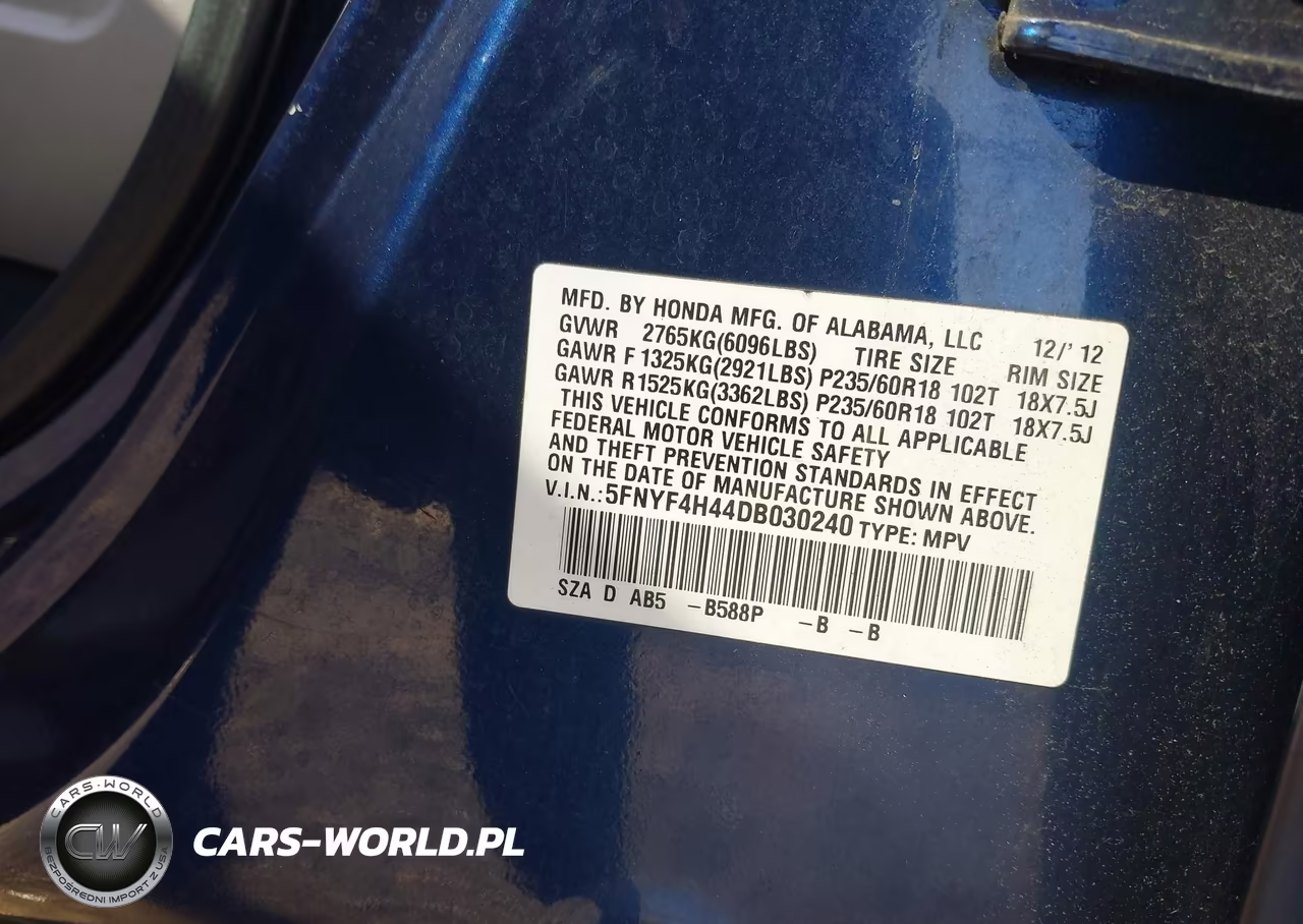 2013 Honda Pilot Ex VIN:5FNYF4H44DB030240 - 9