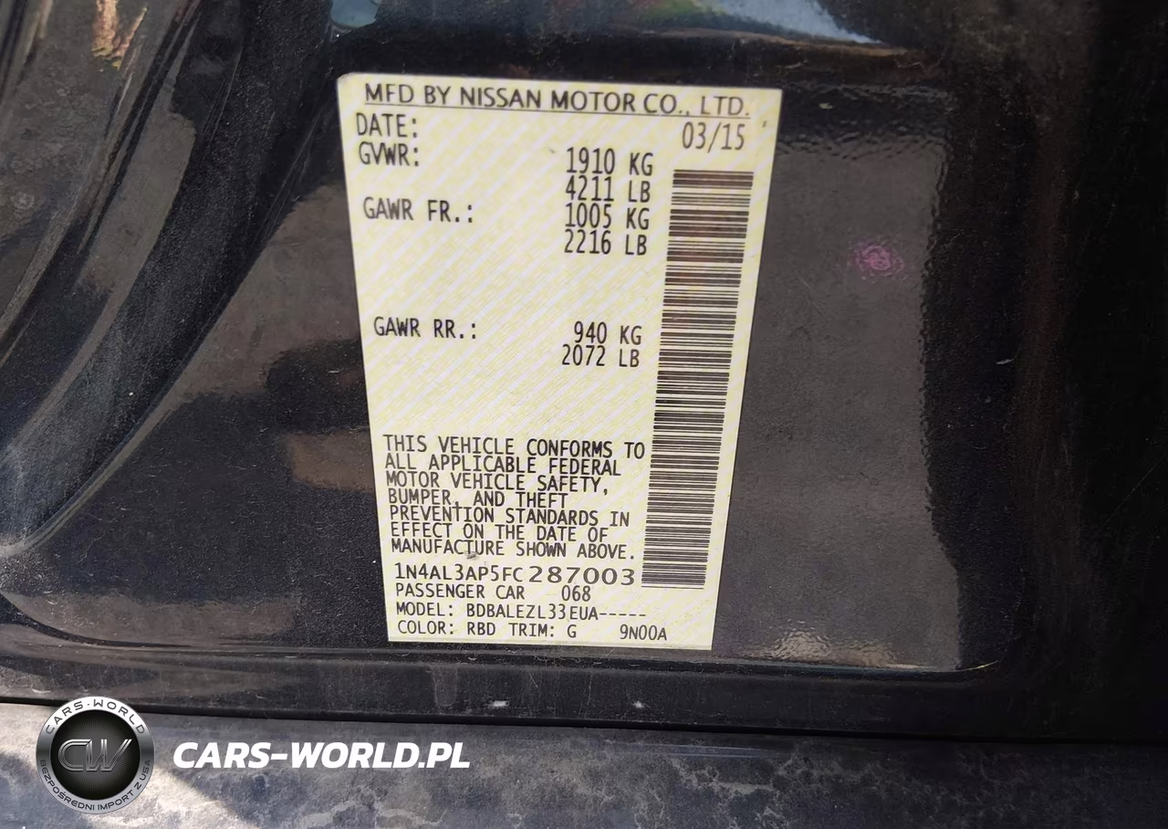 2015 Nissan Altima 2.5-2.5 S-2.5 Sl-2.5 Sv VIN:1N4AL3AP5FC287003 - 9
