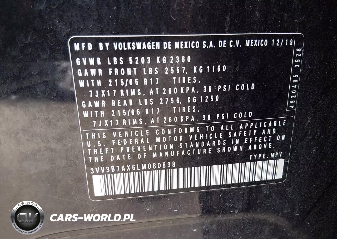 2020 Volkswagen Tiguan 2.0T Se-2.0T Se R-Line Black-2.0T Sel VIN:3VV3B7AX6LM080838 - 9