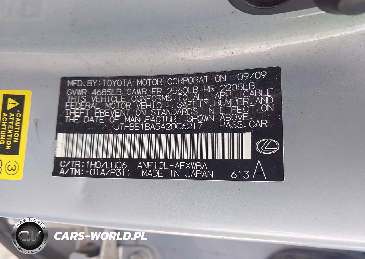 2010 Lexus Hs 250H Premium VIN:JTHBB1BA5A2006217 - 9
