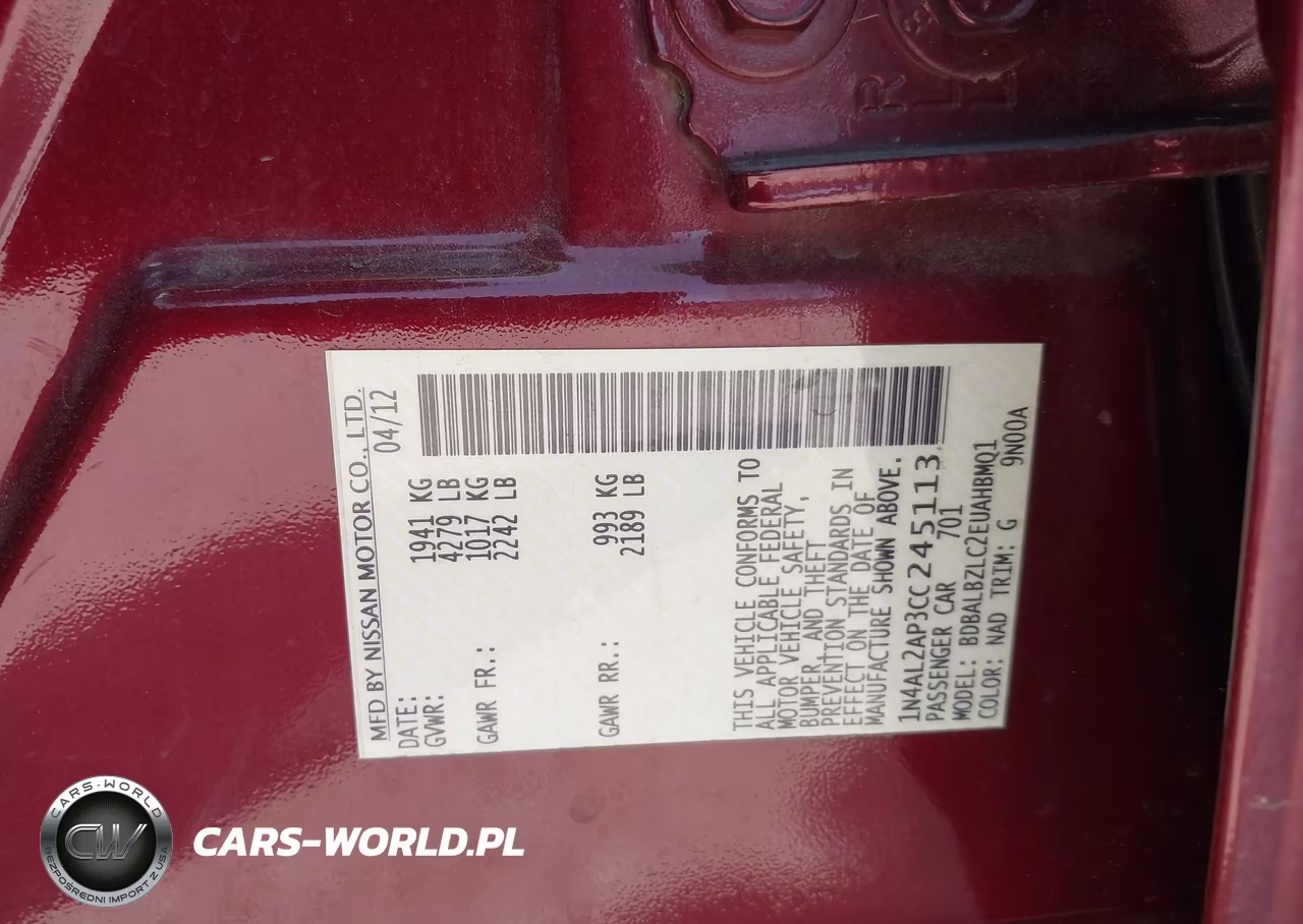 2012 Nissan Altima 2.5 S VIN:1N4AL2AP3CC245113 - 9