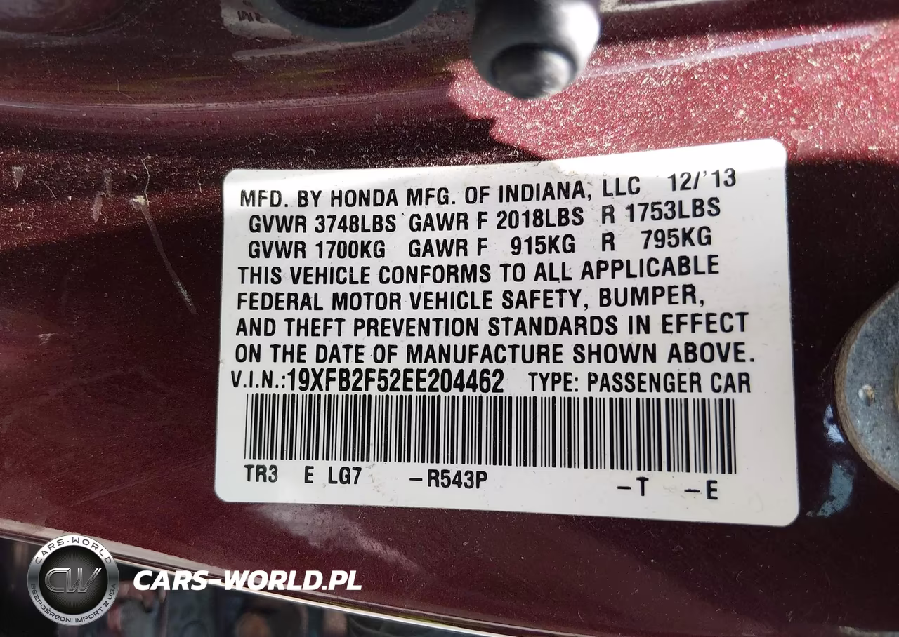 2014 Honda Civic Lx VIN:19XFB2F52EE204462 - 9