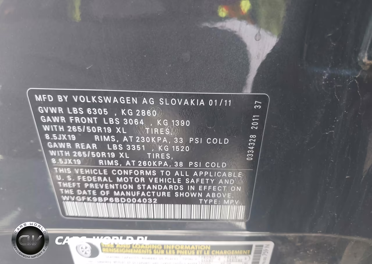 2011 Volkswagen Touareg Tdi Lux VIN:WVGFK9BP6BD004032 - 9