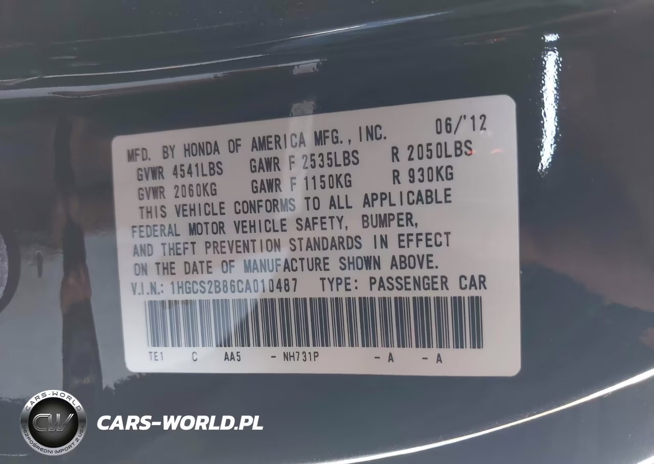 2012 Honda Accord 3.5 Ex-L VIN:1HGCS2B86CA010487 - 9