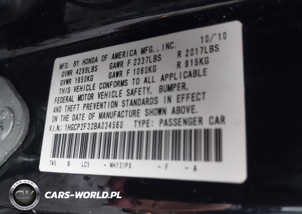 2011 Honda Accord 2.4 Lx VIN:1HGCP2F32BA034560 - 9