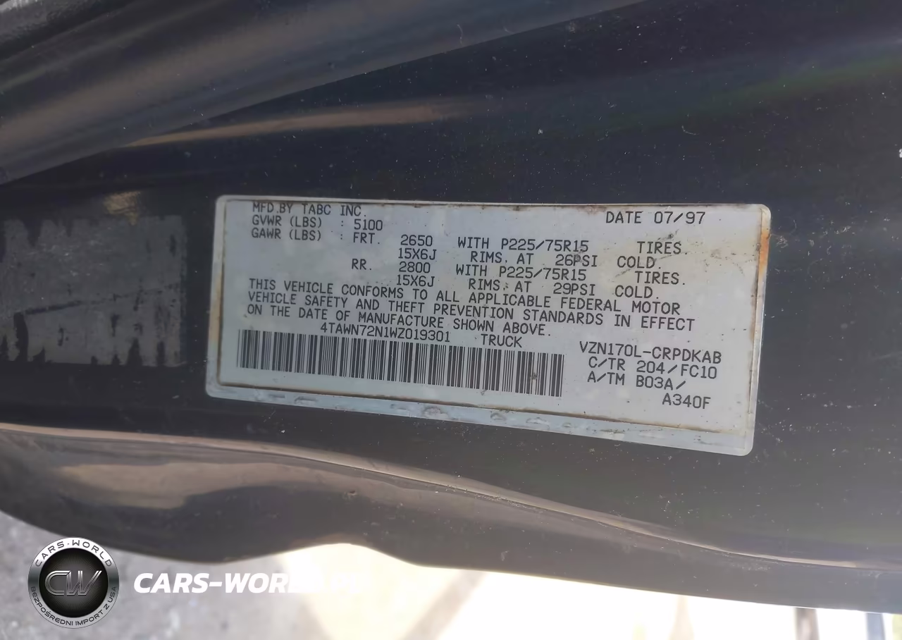 1998 Toyota Tacoma Base V6 VIN:4TAWN72N1WZ019301 - 9