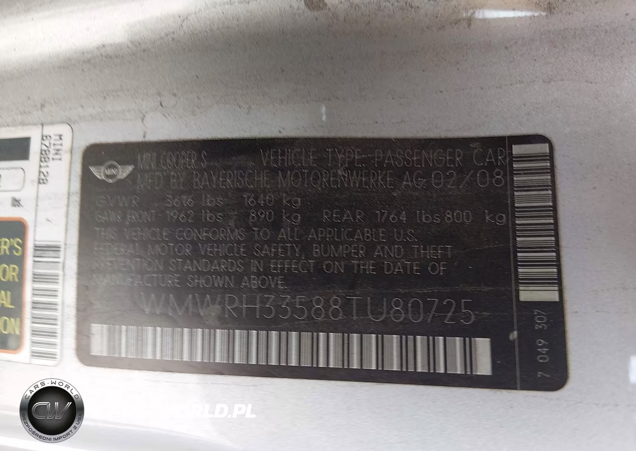 2008 Mini Cooper S VIN:WMWRH33588TU80725 - 9