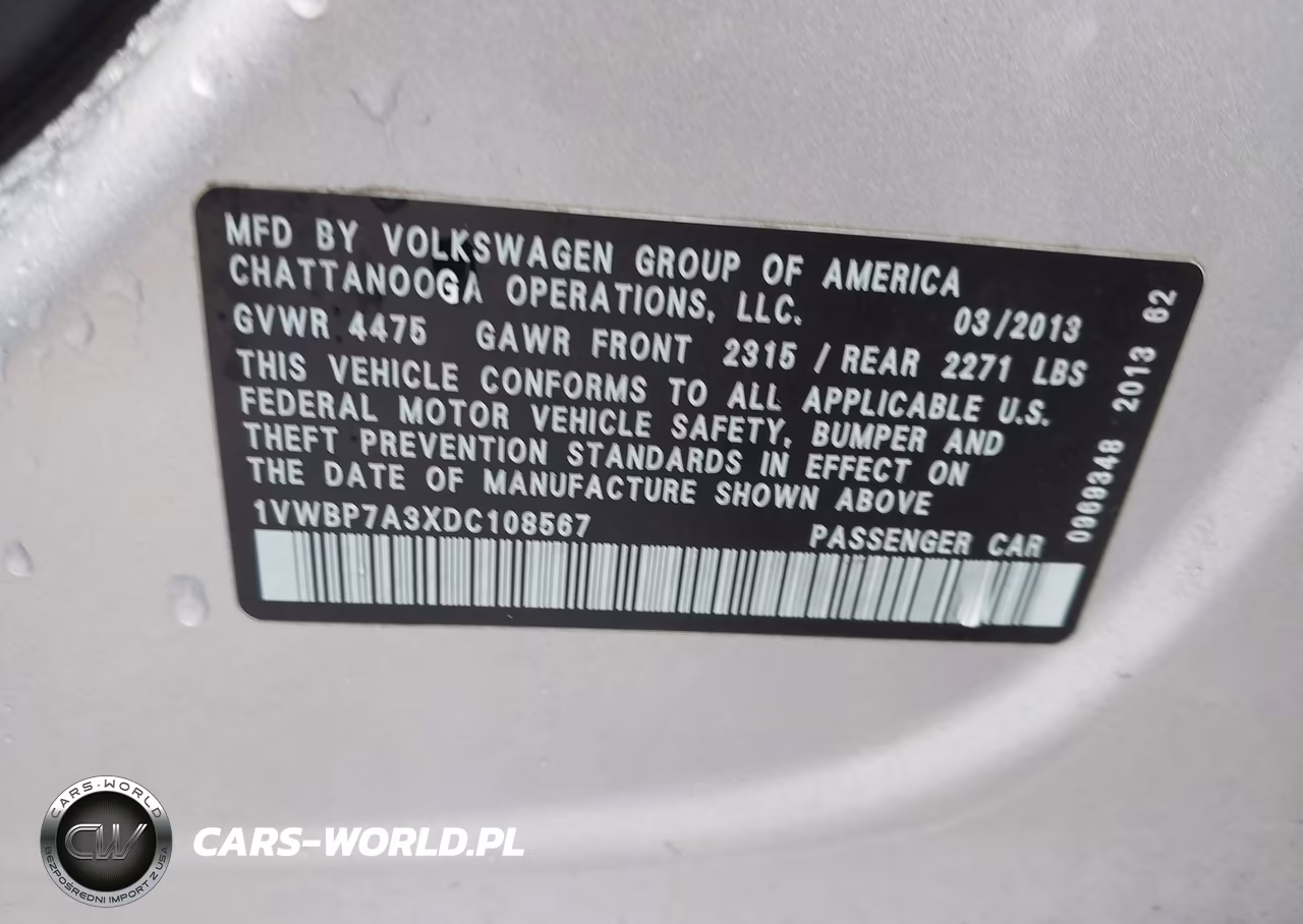 2013 Volkswagen Passat 2.5L Se VIN:1VWBP7A3XDC108567 - 9