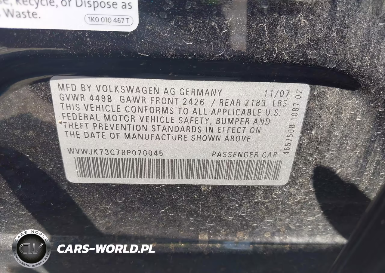 2008 Volkswagen Passat Turbo VIN:WVWJK73C78P070045 - 9