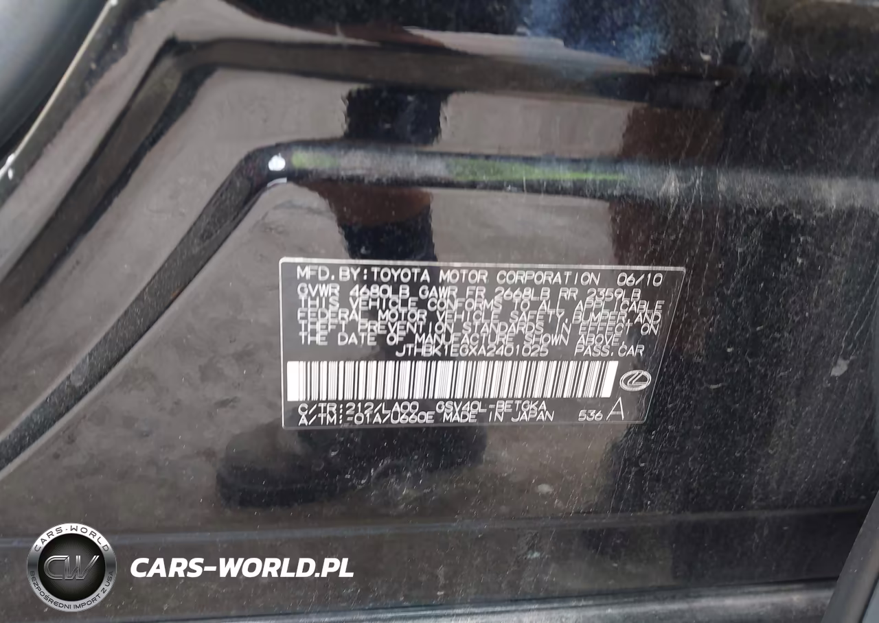 2010 Lexus Es 350 VIN:JTHBK1EGXA2401025 - 9