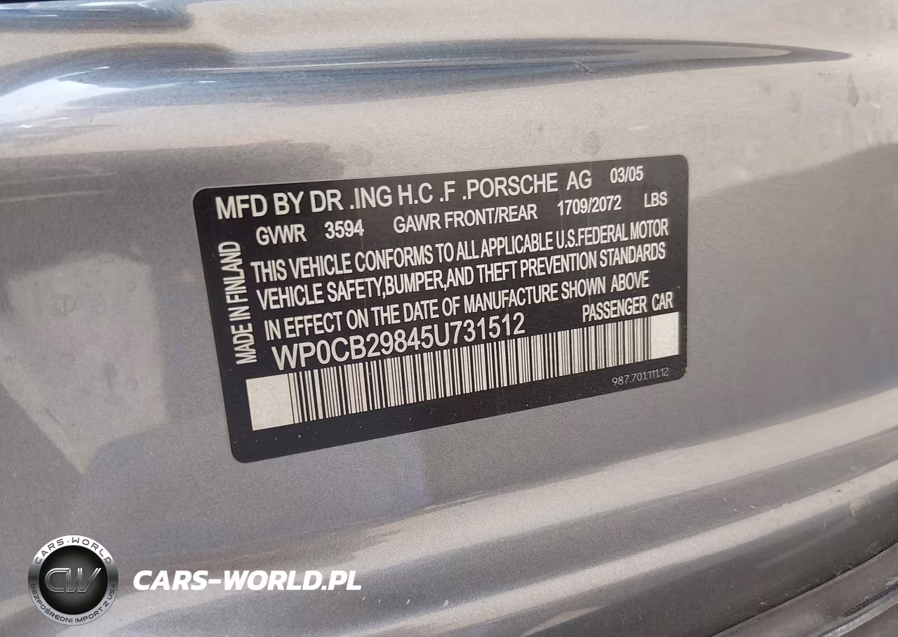 2005 Porsche Boxster S VIN:WP0CB29845U731512 - 9