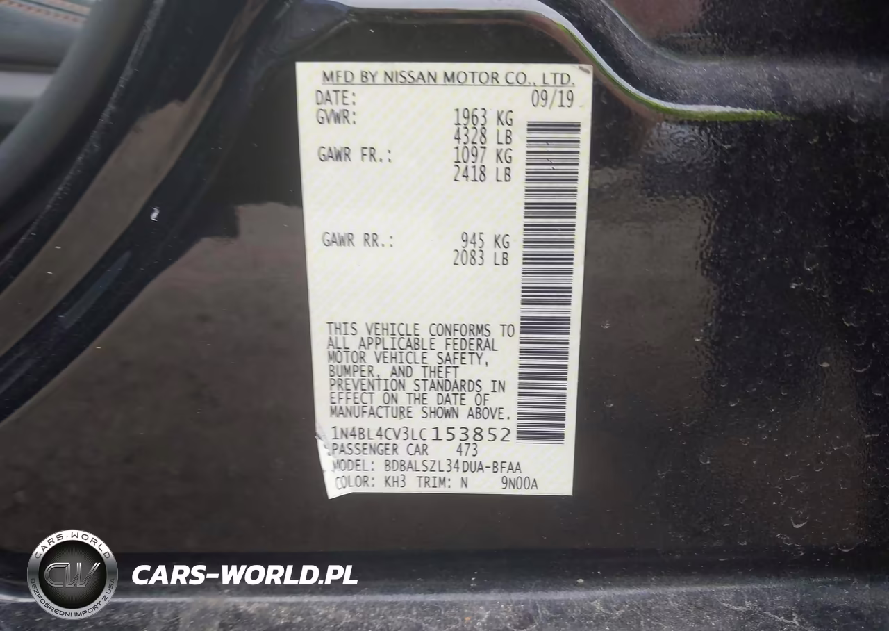 2020 Nissan Altima Sr Fwd VIN:1N4BL4CV3LC153852 - 9
