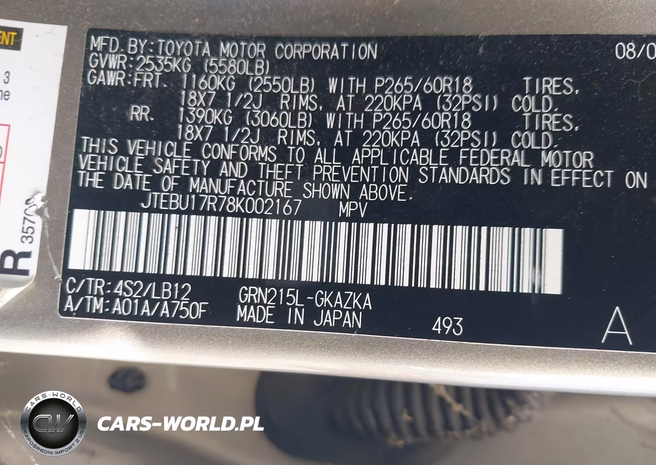 2008 Toyota 4Runner Limited V6 VIN:JTEBU17R78K002167 - 9