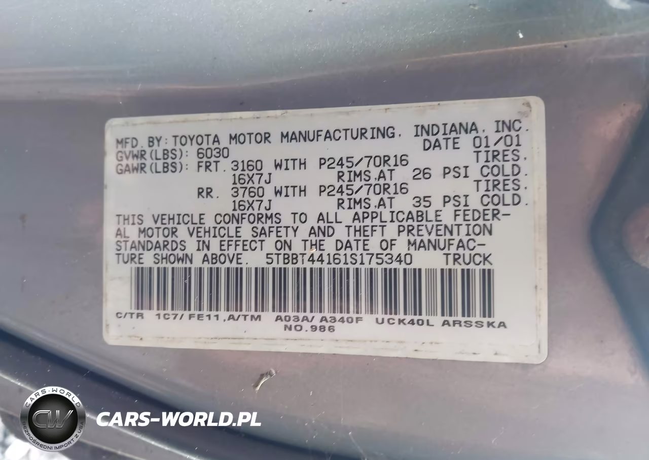 2001 Toyota Tundra Sr5 V8 VIN:5TBBT44161S175340 - 9
