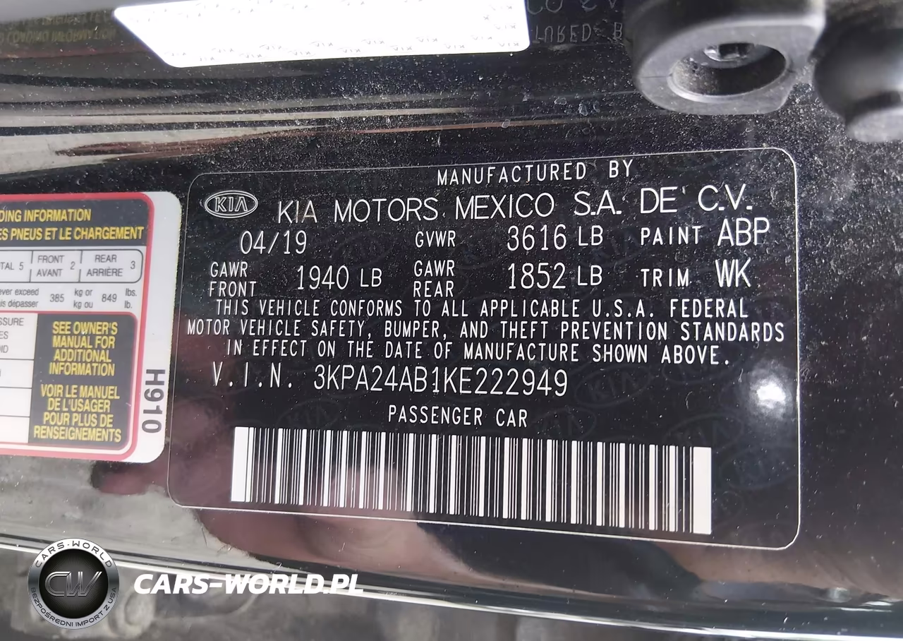 2019 Kia Rio Lx VIN:3KPA24AB1KE222949 - 9