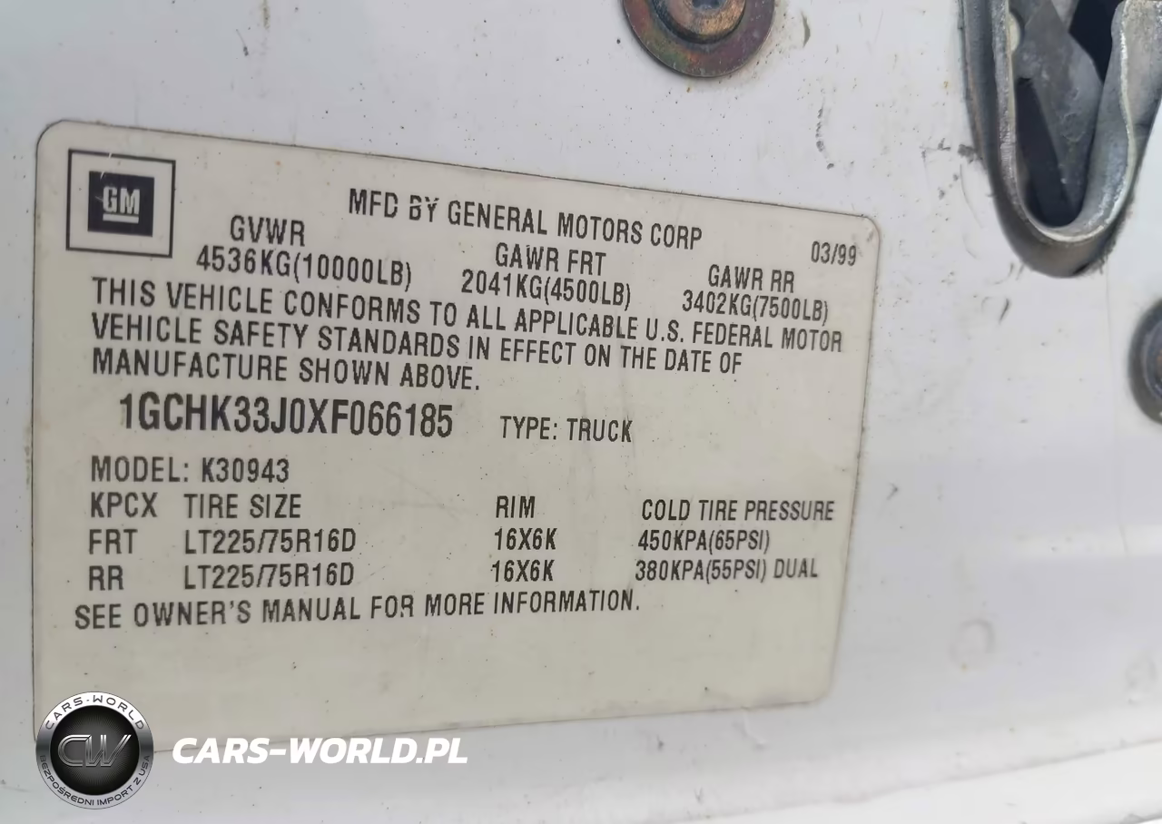 1999 Chevrolet C-K 3500 VIN:1GCHK33J0XF066185 - 9